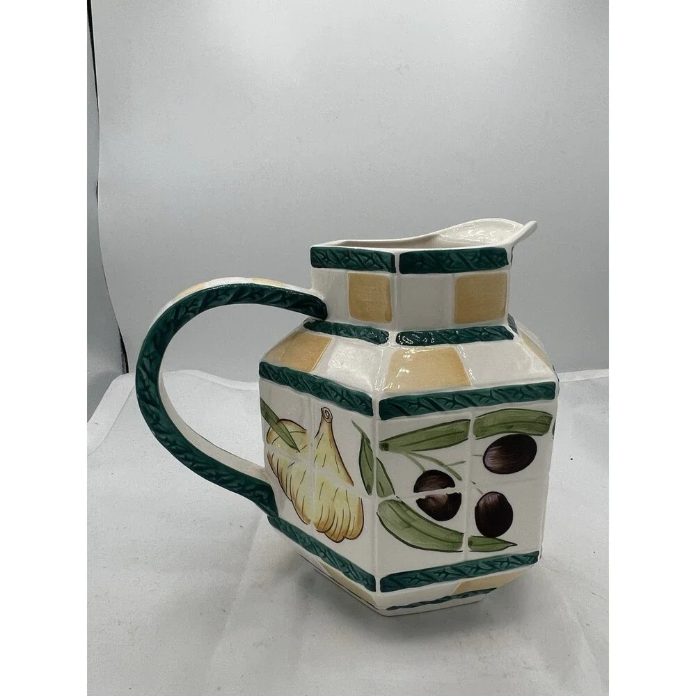 Vintage Clay Art San Francisco Olive Garlic Hexagon Pitcher Vintage MCM AS-IS